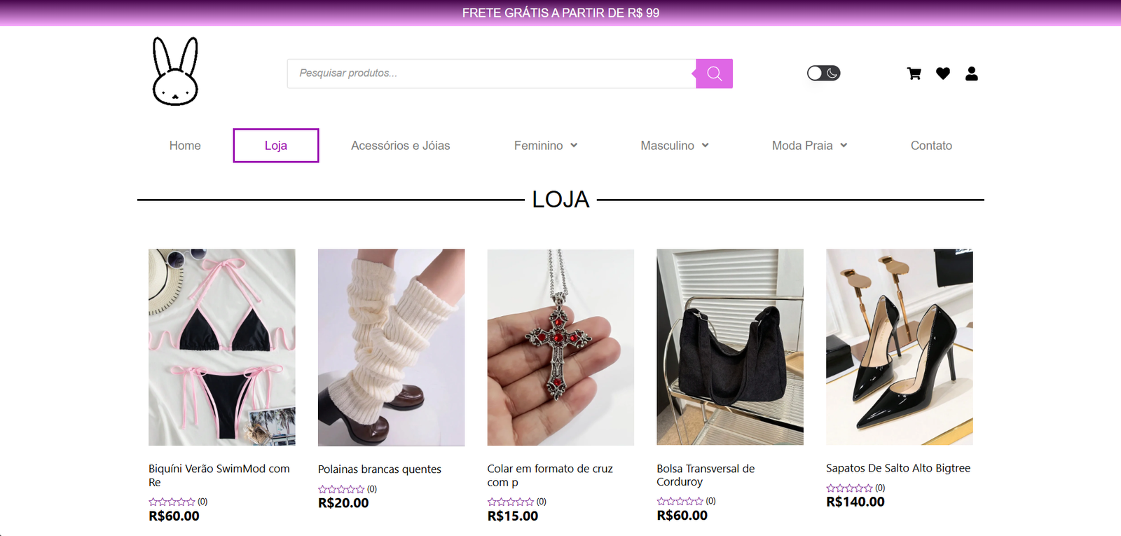 Página geral da loja