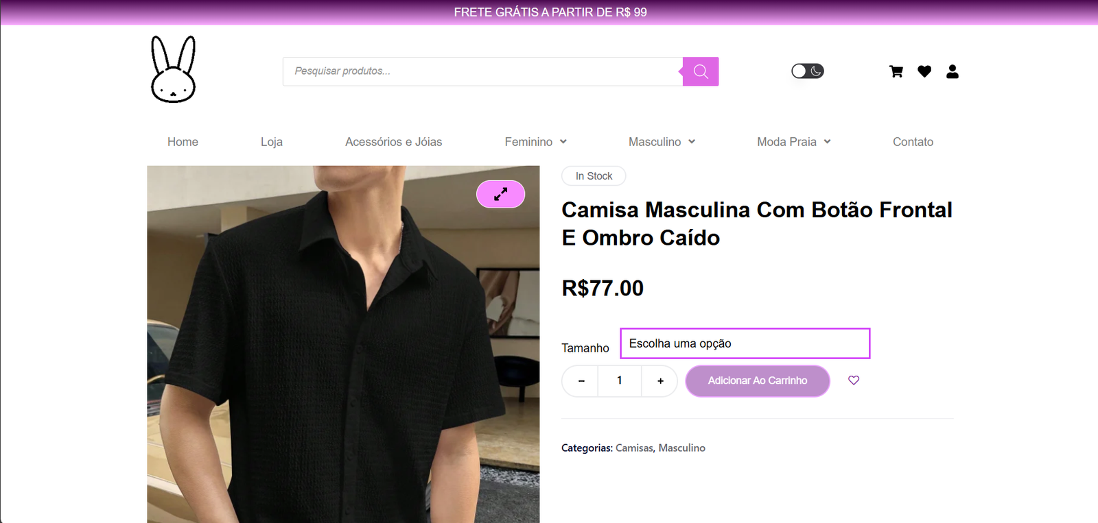 Página de roupas organizada